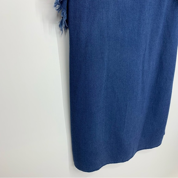 Philosophy Dark Blue Rayon Tencel Fringe Short Sleeve Boho Dress Size Medium - Picture 10 of 15